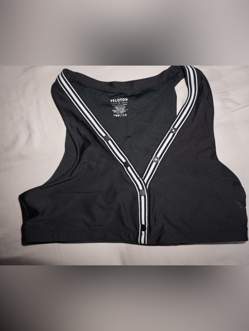 Peloton Black Sports Bra with White-Striped Trim